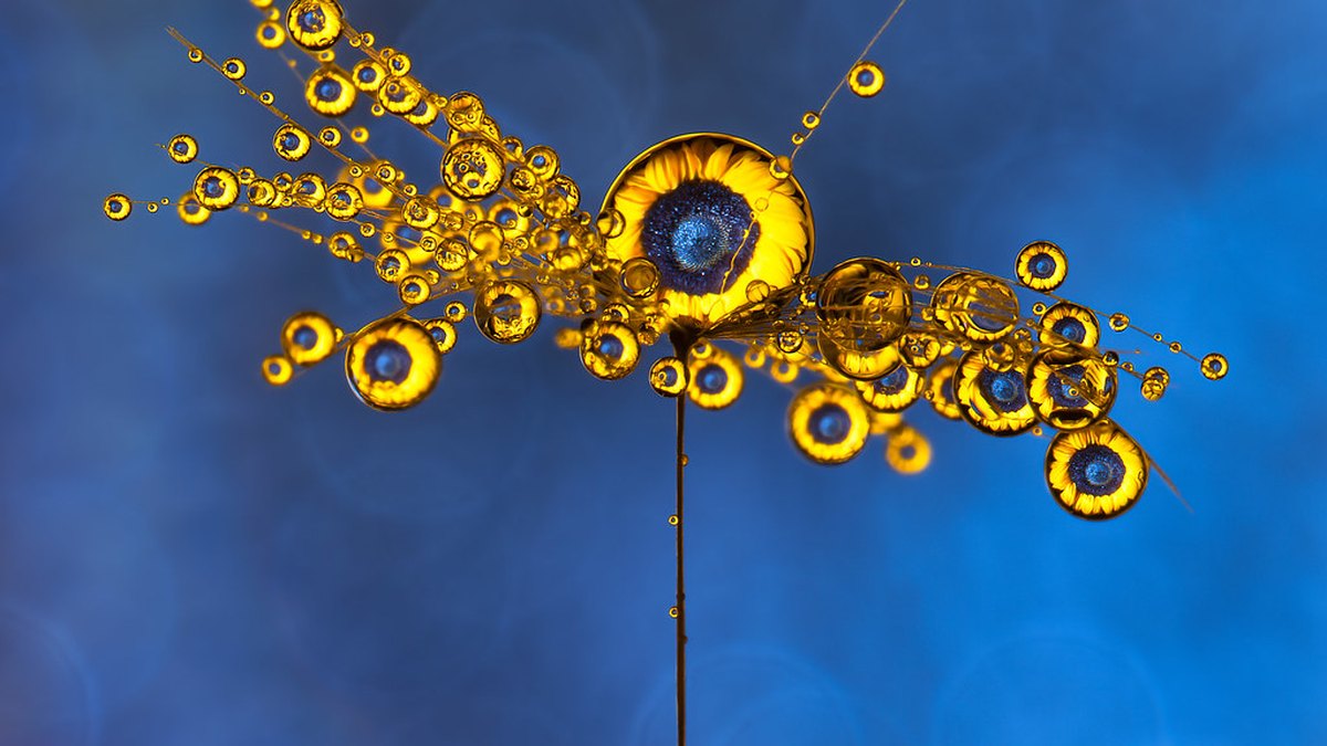 A liquid droplet held suspended in mid-air — the contactless, levitated idea behind floating lyophilisation; a feature by Panacea Bio Chem and inventor Bogdan Dicoias